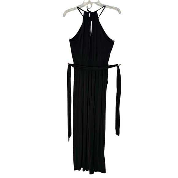 Anthropologie Maeve Corinna Halter Belted Black Jumpsuit Wide Leg Pockets XS - Picture 3 of 10